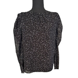 EXPRESS LONG SLEEVE PUFF SHOULDER BLACK AND GRAY POLKA DOT TOP